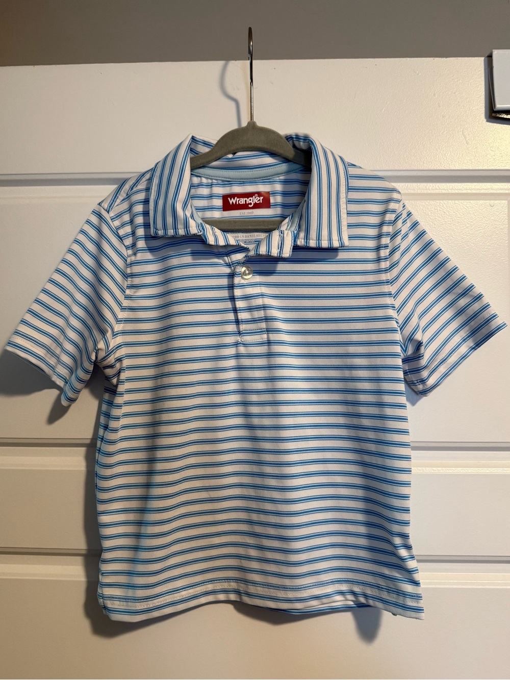 Wrangler Boys' White Polo with Light Blue Stripes